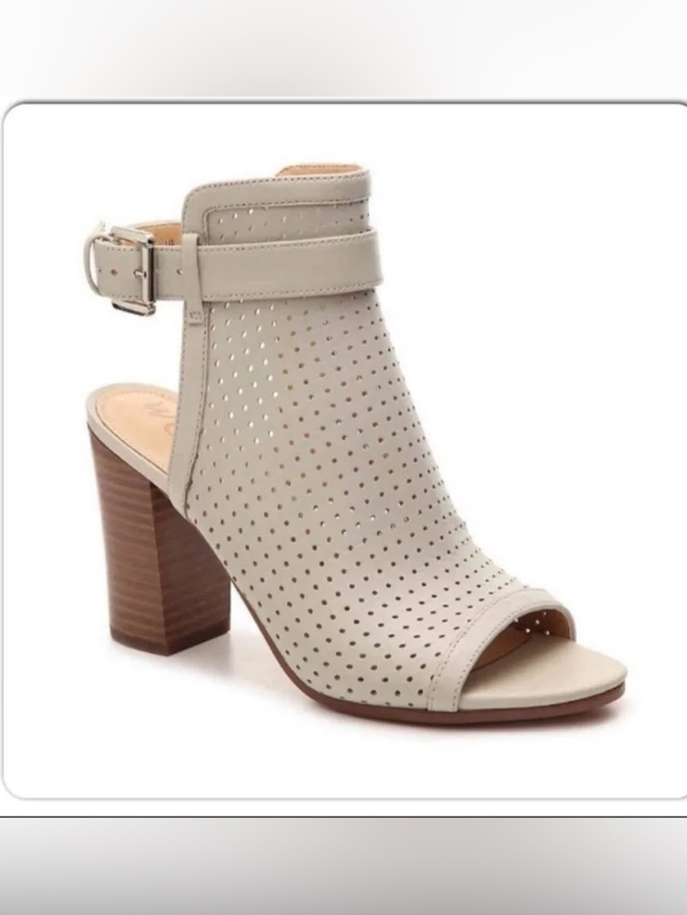 Sam Edelman Emmie Perforated Leather Open-Toe Block Heel Sandal in Light Taupe